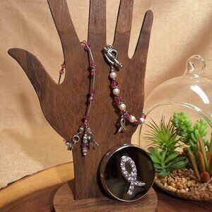 Beaded Breast Cancer Bracelets and Pill Box Set